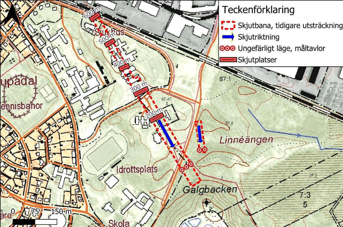 Bilden visar var skjutbanorna låg.